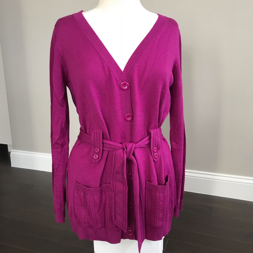 NWT Tibi magenta wool button down/belted cardigan - Picture 1 of 8
